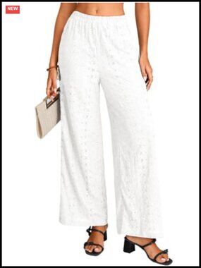 Eyelet Wide Leg Pants High Waisted Semi-Sheer Boho Beach Vacation Pants